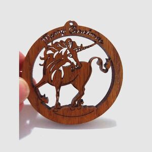 Unicorn Merry Christmas Ornament Wood Laser Cut Etched Holiday Tree